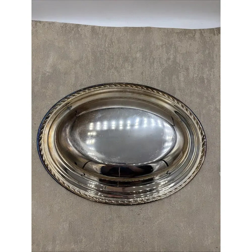 Vintage Silver Plated Oval Serving Tray/ Bowl Rope Design 12”